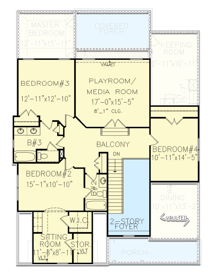 Plan 25794GE: 3000 Square Foot 2-Story 4-Bed Traditional House Plan with 2-Car Garage - Floor Plan - 2nd Floor - Country, Farmhouse, Traditional