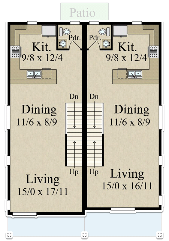 Plan 85375MS: Modern 3-Story Townhouse Duplex with Asymmetrical 2-Bed Units - Floor Plan - 2nd Floor - Contemporary, Modern, Northwest