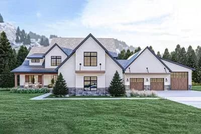 3-Bed Modern Farmhouse Plan Under 3000 Square Feet Featuring an Oversized 5-Bay Garage 