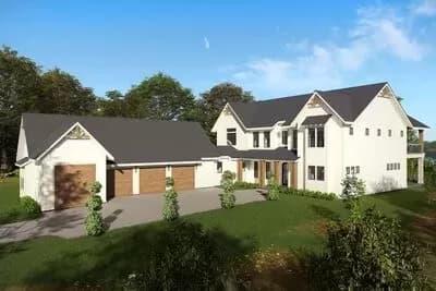 Well-appointed Modern Farmhouse Plan with Stacked Rear Porches and Bunk Room