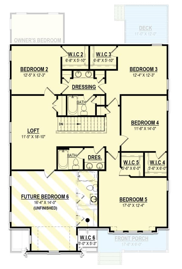 Plan 83630CRW: Country Cottage Plan with Main-Level Owner's Suite and Study - 3054 Sq Ft - Floor Plan - 2nd Floor - Bungalow, Cottage, Country, Farmhouse