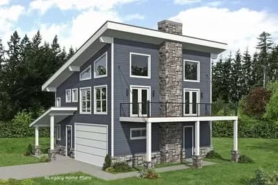4-Bed Modern Mountain House Plan with Ship-Ladder Access to Third Floor Loft
