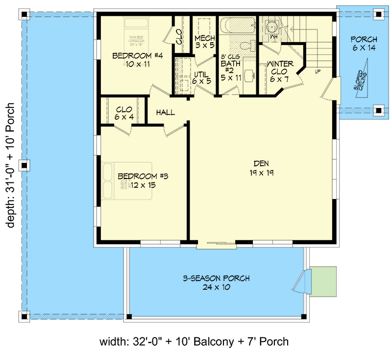 Plan 680057VR: Contemporary 4-Bed House Plan Under 2200 Square Feet with Screened Porch - Floor Plan - Main Level - Contemporary, Modern, Mountain, Northwest, Vacation