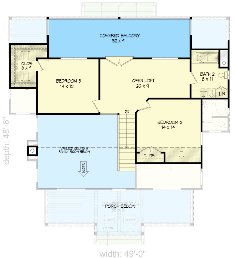 Plan 680058VR: 2100 Square Foot Country Home Plan Under 50-Feet Wide - Floor Plan - 2nd Floor - Cottage, Country, Craftsman, Farmhouse, Mountain