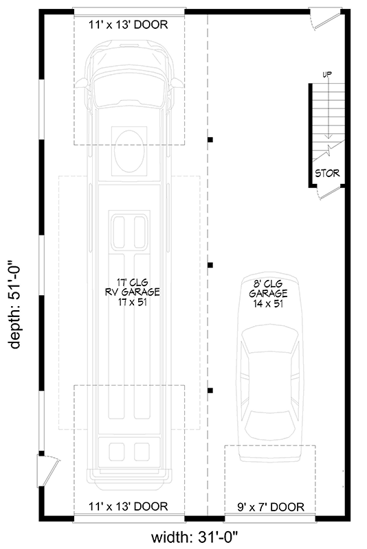 Plan 680060VR: Garage with RV Storage and Storage Loft and Nearly 1600 Square Feet of Parking Space - Floor Plan - Main Level - Northwest, Traditional