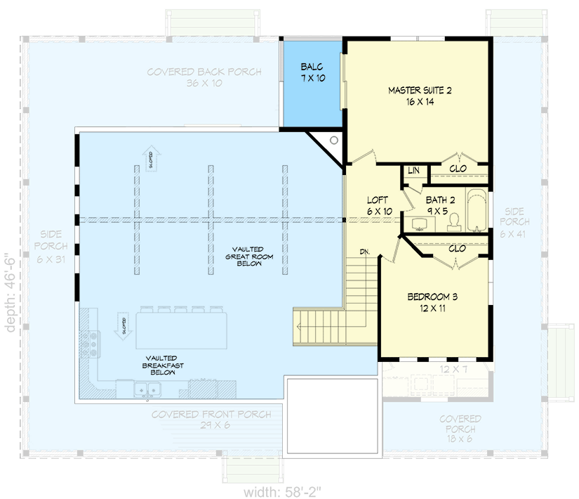 Plan 680062VR: 2200 Square Foot Country Farmhouse Plan with 6-Foot-Deep Wraparound Porch - Floor Plan - 2nd Floor - Country, Farmhouse, Traditional