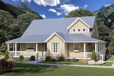 2200 Square Foot Country Farmhouse Plan with 6-Foot-Deep Wraparound Porch