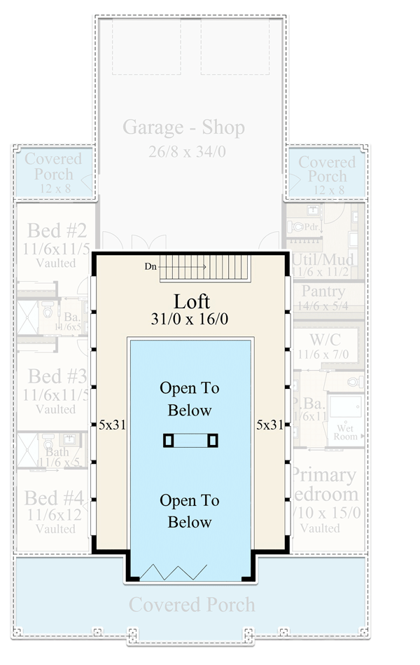 Plan 85376MS: Barndominium-Style Home Plan with Two-Story Great Room and Guest Quarters - 3247 Sq Ft - Floor Plan - Second Level Loft - Barndominium, Country, Craftsman, Rustic