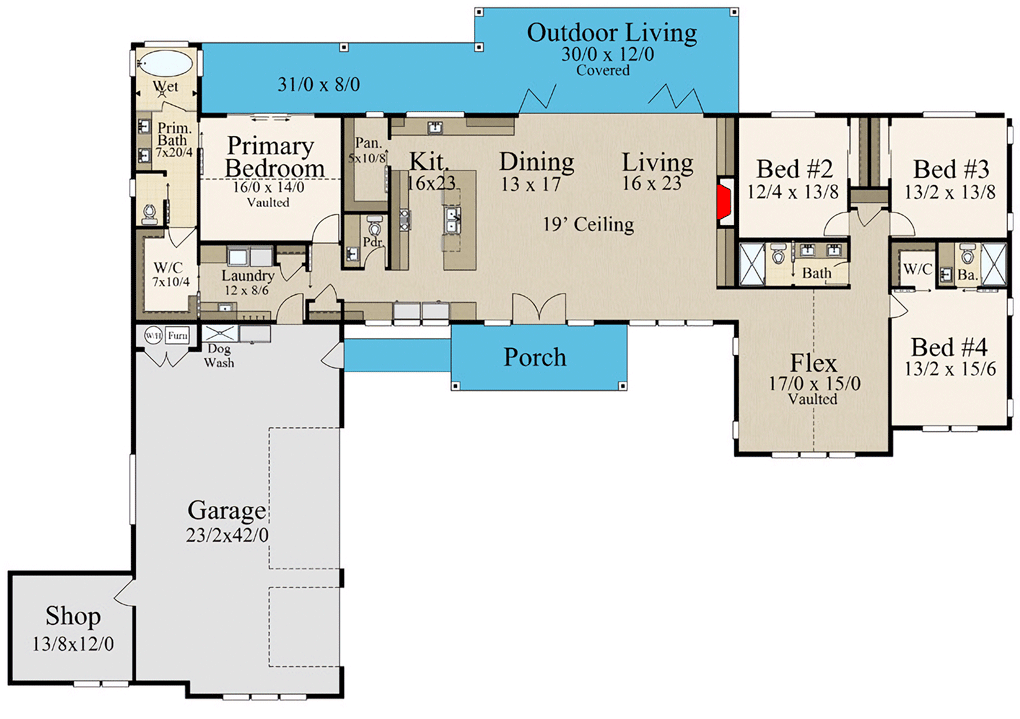 Plan 85377MS: One-Story Rustic Family House Plan with Stunning Exterior - Floor Plan - Main Level - Country, Farmhouse, Modern Farmhouse, Mountain, Prairie, Rustic
