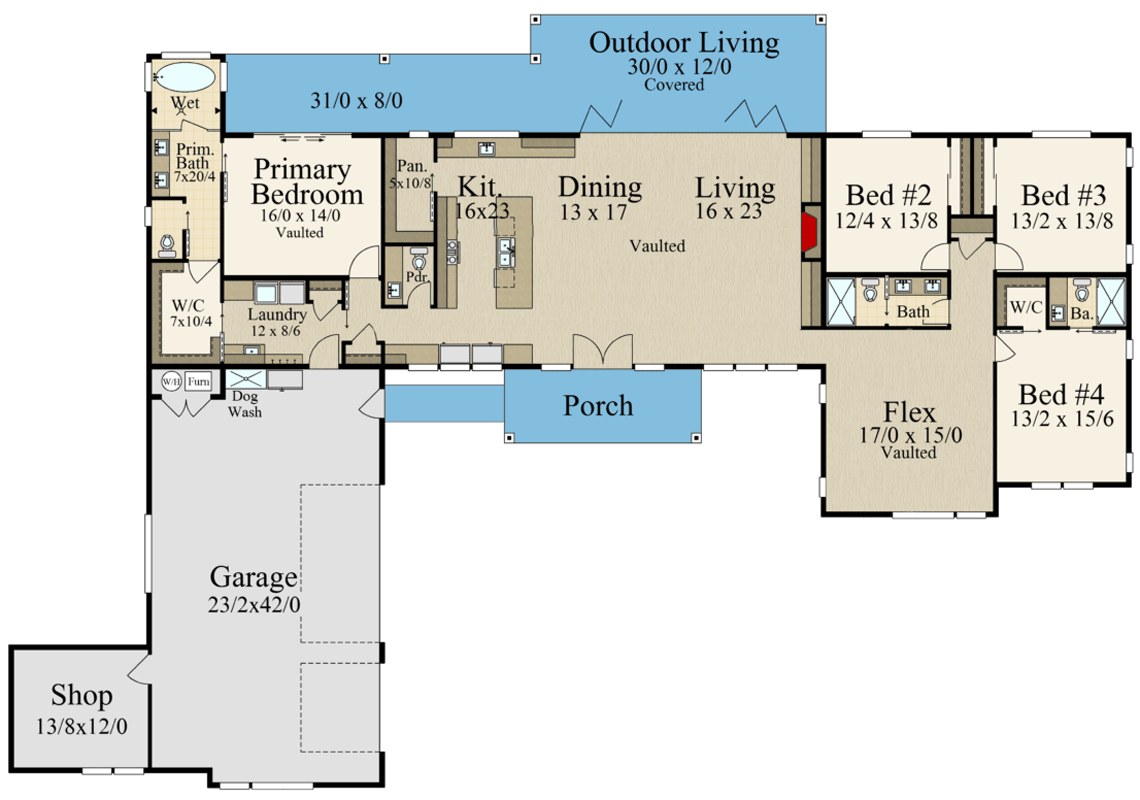 Plan 85378MS: Modern Hip Roof House Plan Under 3000 Square Feet - Floor Plan - Main Level - Contemporary, Craftsman, Mid Century Modern, Modern, Northwest