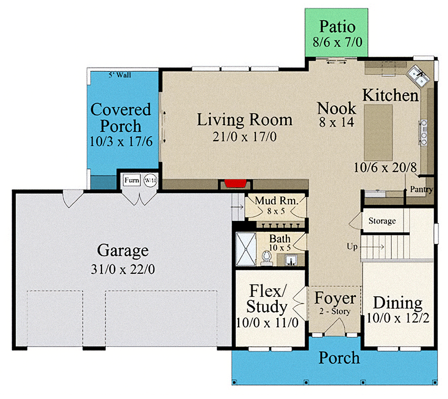 Plan 85381MS: 2-Story New American Farmhouse Under 3300 Square Feet with Two Flex Rooms - Floor Plan - Main Level - Country, Craftsman, Modern Farmhouse, New American, Northwest, Traditional