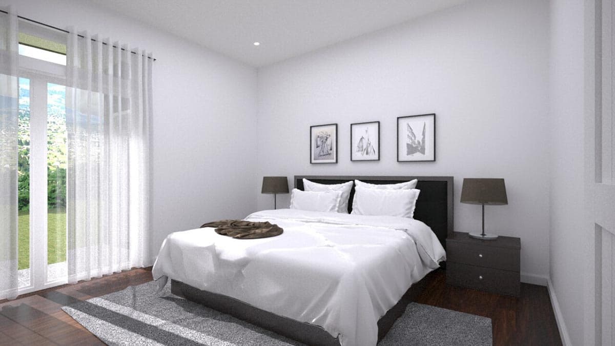 Plan 85382MS: 640 Square Foot Modern House Plan with Outdoor Fireplace - Image #4 - Cabin, Contemporary, Cottage, Mid Century Modern, Modern, Northwest