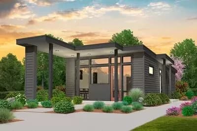 640 Square Foot Modern House Plan with Outdoor Fireplace