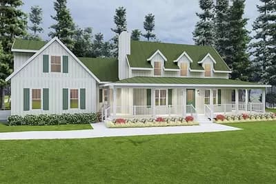 Classic Farmhouse Plan with Wraparound Porch and Private Office above Garage