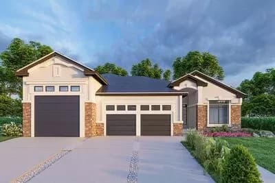 2-Bed Transitional House Plan Under 1500 Square Feet with RV Garage