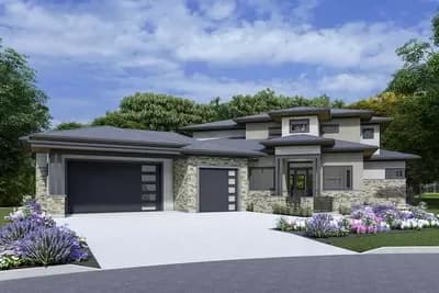 Prairie-Style Home Plan with Courtyard Entry and Large Garage