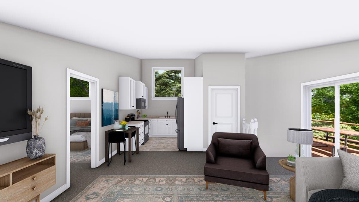 Plan 61398UT: 1200 Square Foot Modern Garage Apartment with 3-Car Capacity - Image #10 - Carriage, Contemporary, Mid Century Modern, Modern