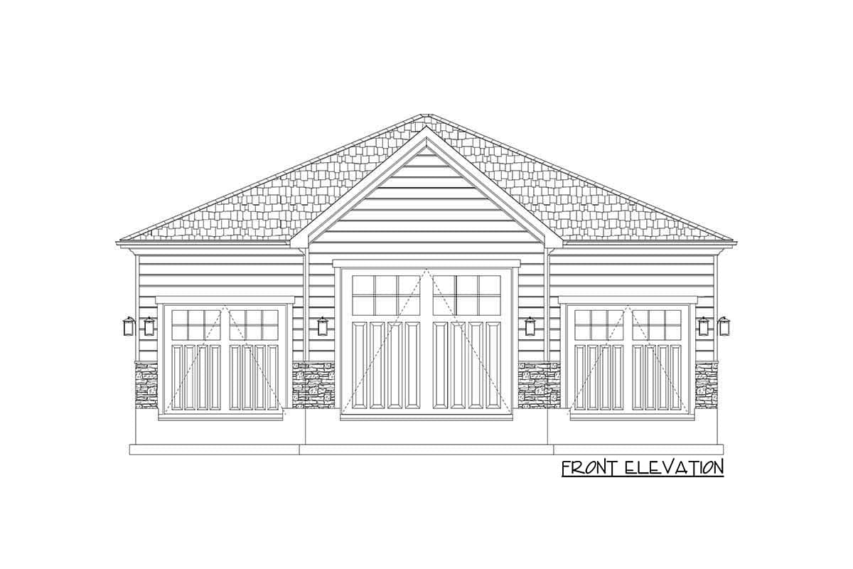 Plan 61399UT: 3-Car Detached Garage with Drive-Through Center Bay and a Full Bath - Image #7 - Country, Craftsman
