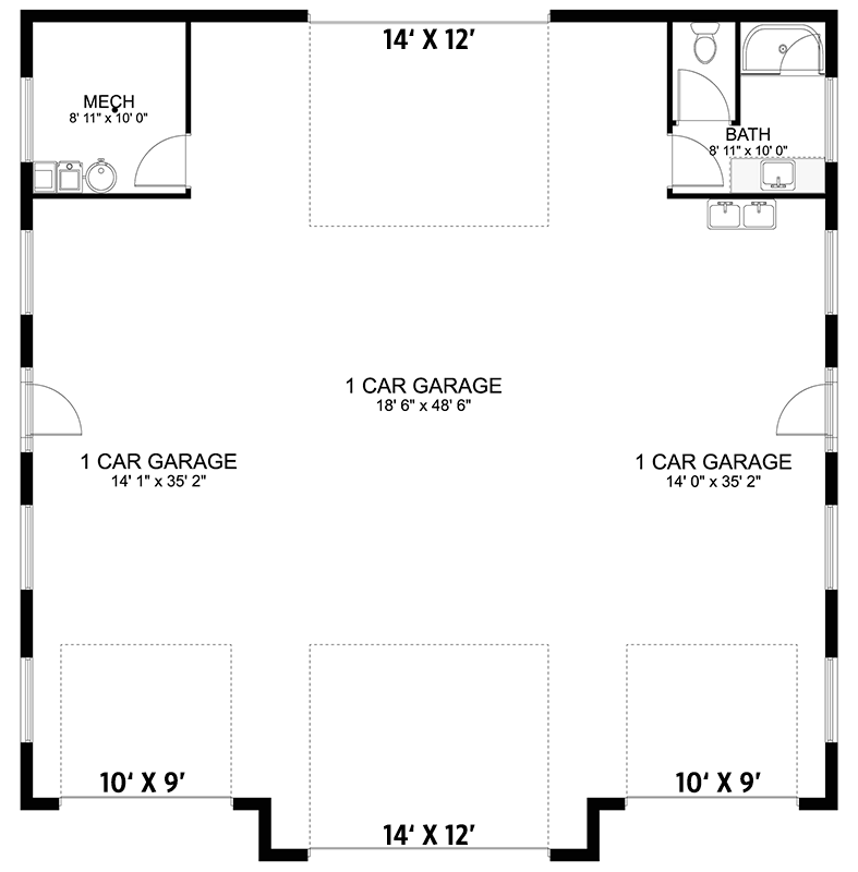 Plan 61399UT: 3-Car Detached Garage with Drive-Through Center Bay and a Full Bath - Floor Plan - Main Level - Country, Craftsman