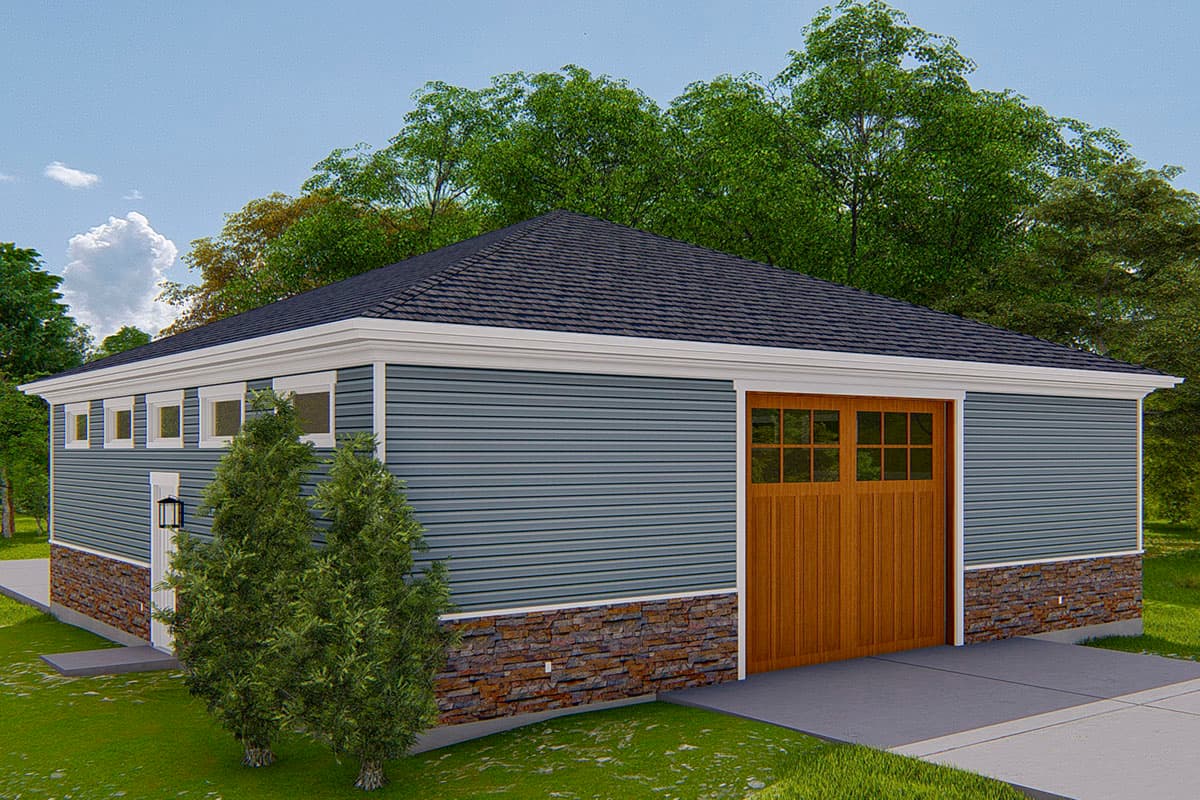 Plan 61399UT: 3-Car Detached Garage with Drive-Through Center Bay and a Full Bath - Image #4 - Country, Craftsman
