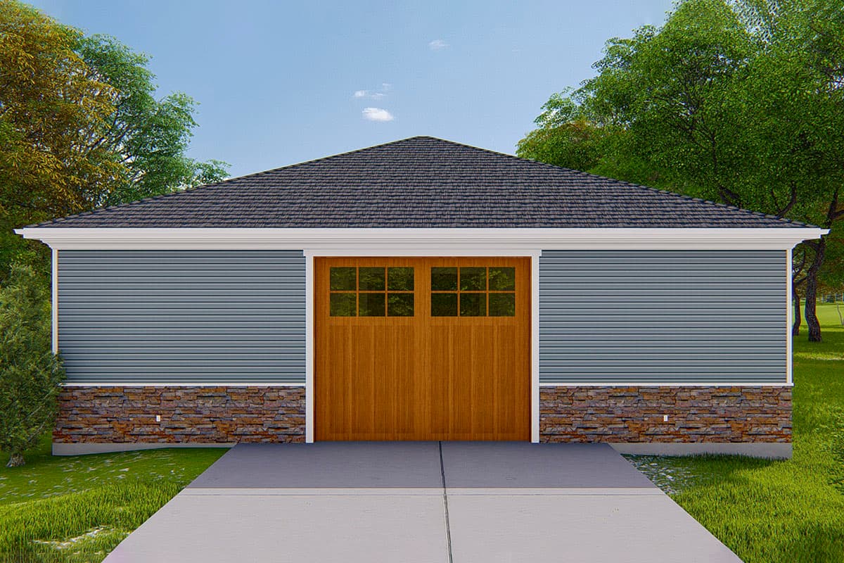 Plan 61399UT: 3-Car Detached Garage with Drive-Through Center Bay and a Full Bath - Image #5 - Country, Craftsman