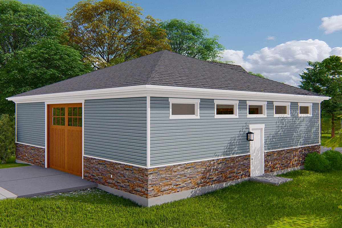 Plan 61399UT: 3-Car Detached Garage with Drive-Through Center Bay and a Full Bath - Image #6 - Country, Craftsman