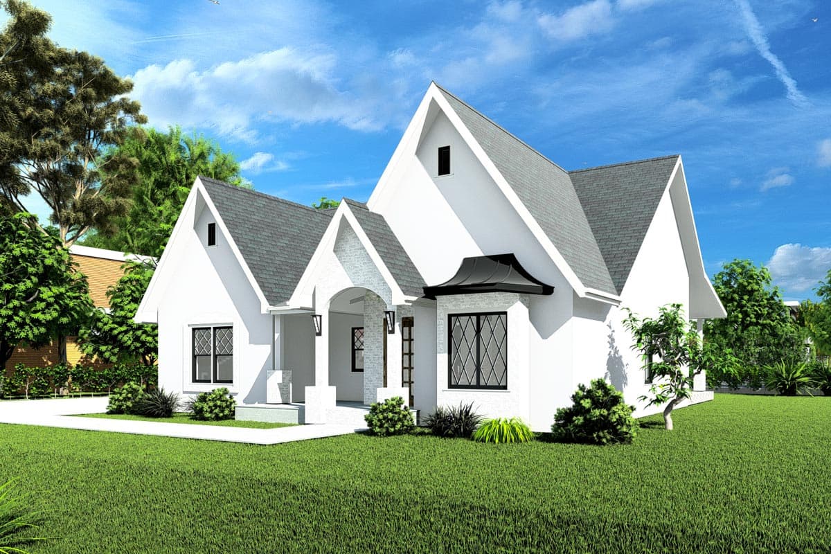 Plan 744510ABR: 1500 Square Foot Contemporary Tudor Cottage House Plan with Flex Room - Image #5 - Cottage, European, Southern, Southern Traditional, Tudor