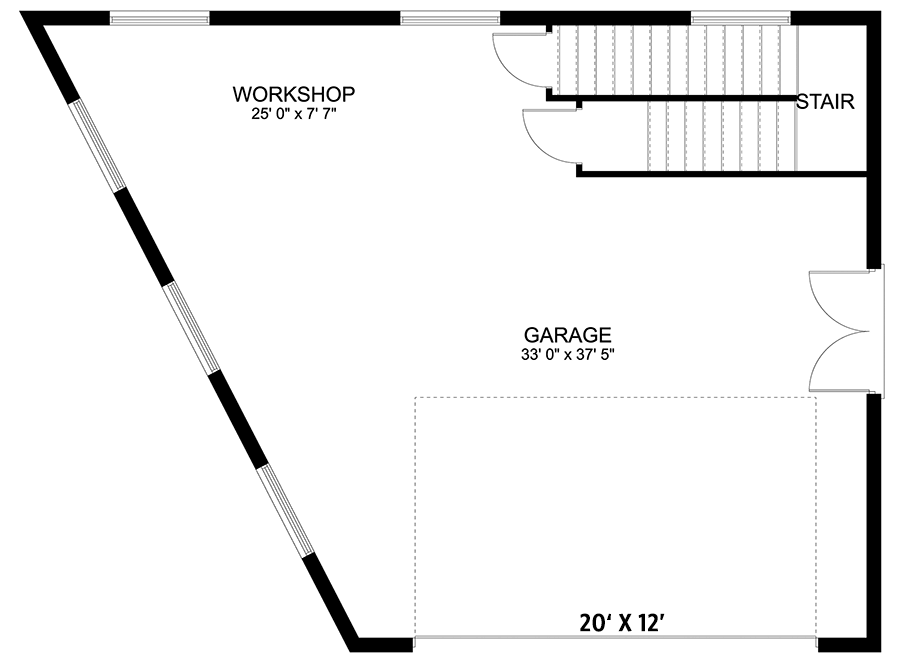 Plan 61416UT: Trapezoidal 2-Car Garage Plan with Workshop and Bonus Space - Floor Plan - Main Level