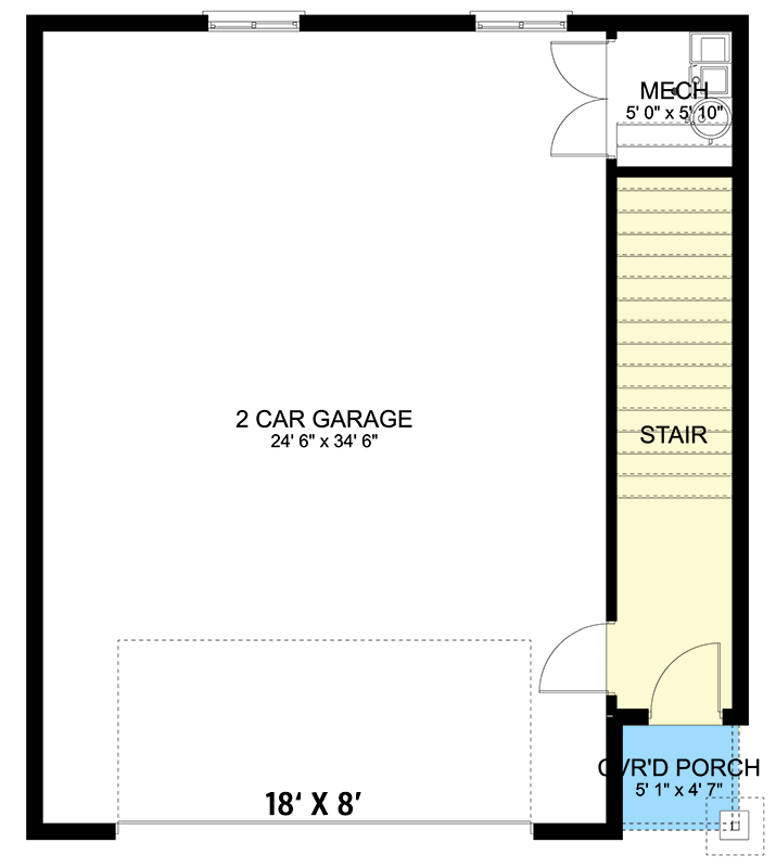 Plan 61417UT: 1100 Square Foot 2-Bed Garage Apartment - Floor Plan - Main Level - Carriage, Traditional