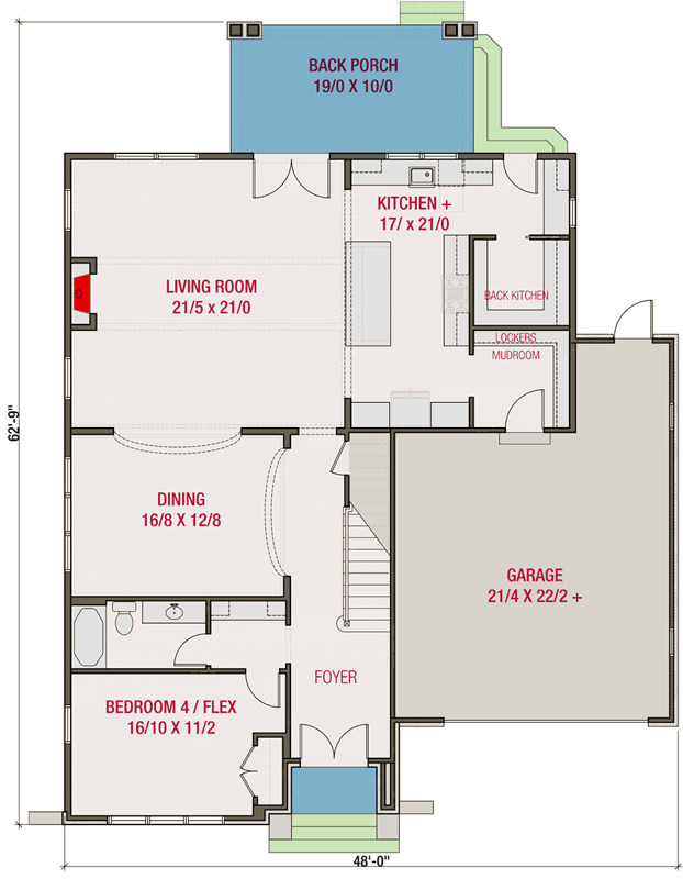 Plan 50218PH: Contemporary 4-Bedroom Tudor House Plan Under 3500 Square Feet - Floor Plan - Main Level - Contemporary, European, French Country, Transitional, Tudor