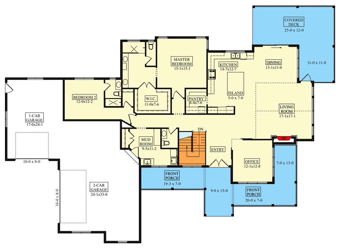Plan 95192RW: 3500 Square Foot Country Craftsman House Plan with Spectacular Rear Corner Covered Deck - Floor Plan - Main Level - Country, Craftsman, Mountain, New American, Ranch, Rustic