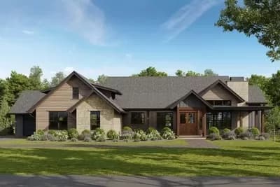 3500 Square Foot Country Craftsman House Plan with Spectacular Rear Corner Covered Deck