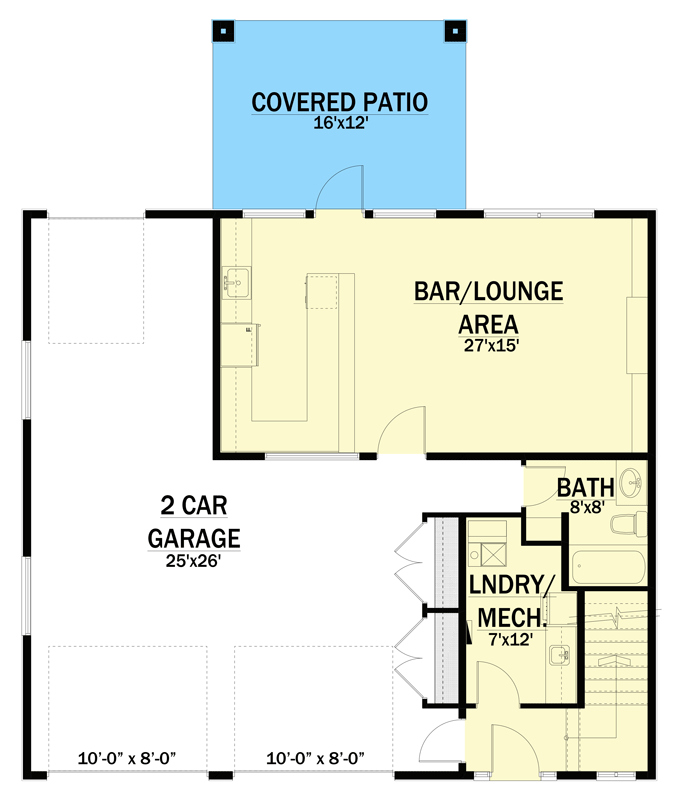 Plan 81806AB: Contemporary Craftsman Carriage House Plan with Ground Level Bar Lounge - Floor Plan - Main Level - Country, Craftsman, New American, Rustic