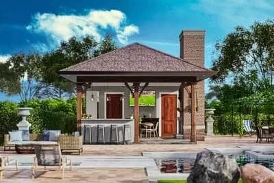 Rustic Poolhouse with Full Bath, Bar and Fireplace