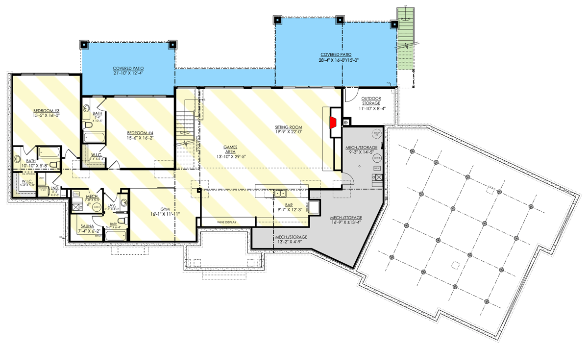 Plan 81809AB: One-level Mid-Century Modern Home Plan with Angled Garage and Optional Basement - Floor Plan - Optionally Finished Lower Level - Contemporary, Mid Century Modern, Modern, Ranch