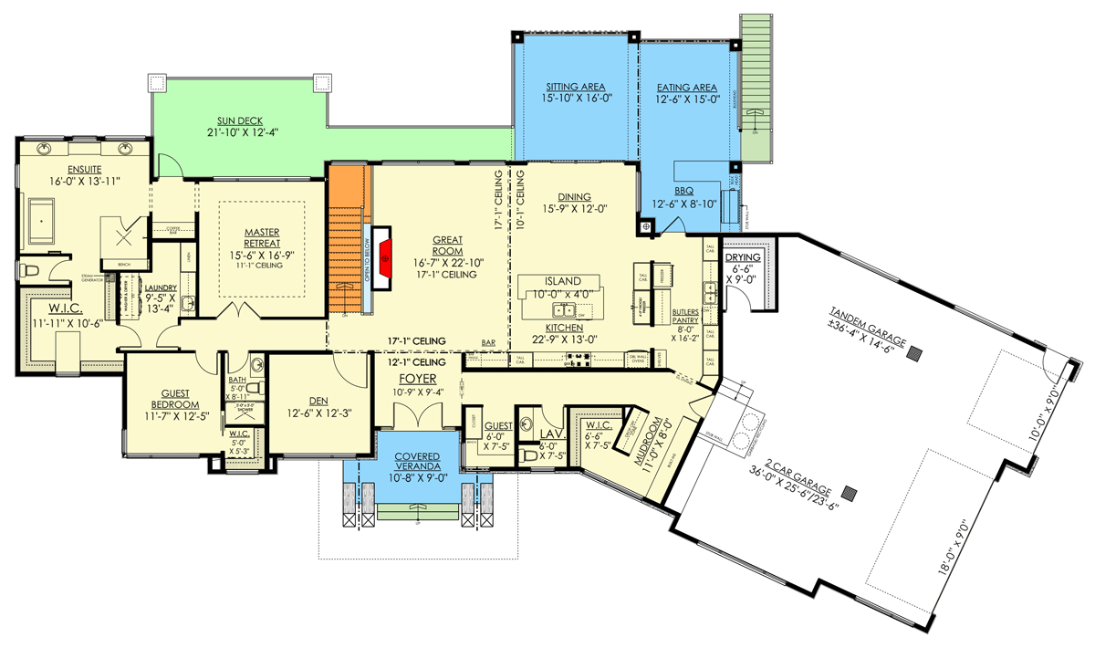 Plan 81809AB: One-level Mid-Century Modern Home Plan with Angled Garage and Optional Basement - Floor Plan - Main Level - Contemporary, Mid Century Modern, Modern, Ranch