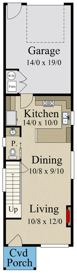 Plan 85384MS: 15-Foot Wide 3-Bed House Plan Under 1200 Square Feet - Floor Plan - Main Level - Contemporary, Modern, Northwest, Prairie