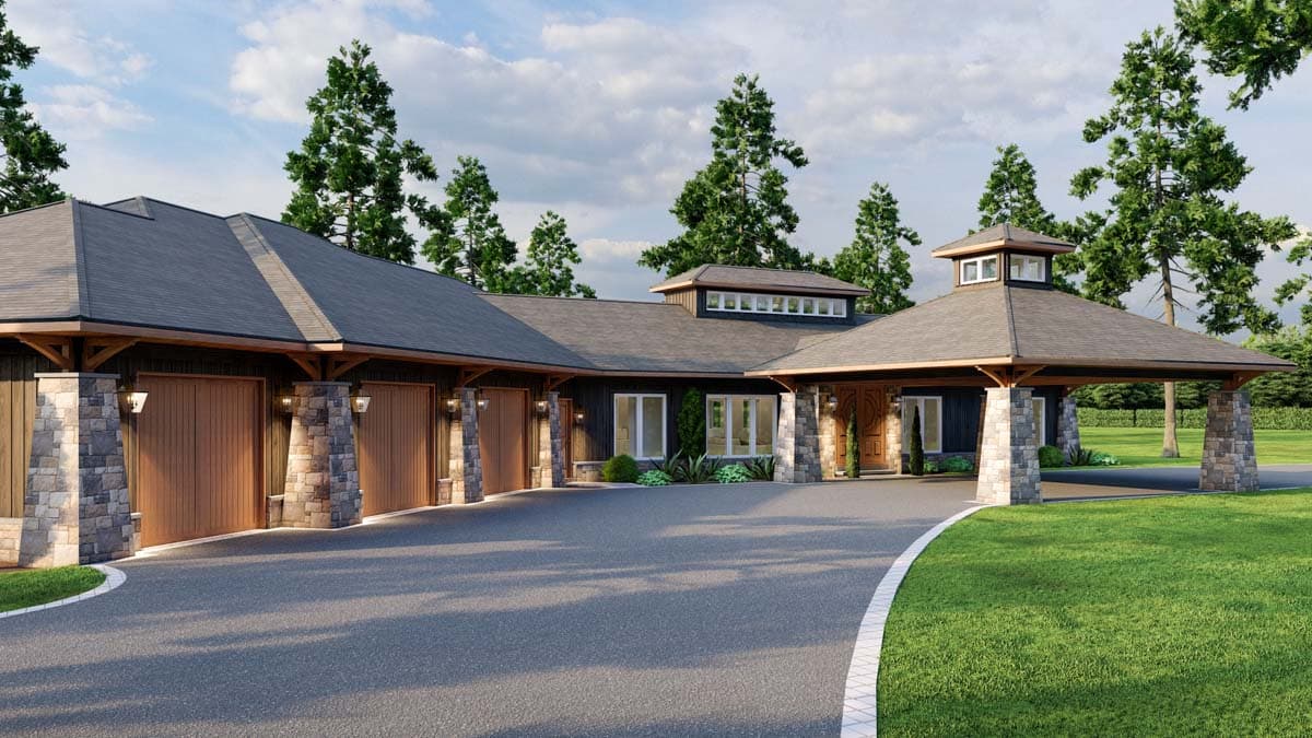 Plan 70840MK: Rustic Ranch Under 3700 Square Feet with Porte-Cochere and an Angled 3-Car Garage - Image #4 - Prairie, Ranch, Rustic