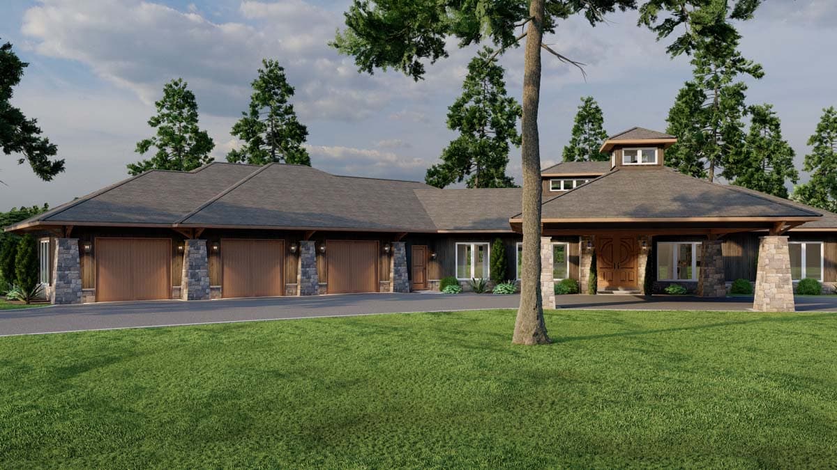 Plan 70840MK: Rustic Ranch Under 3700 Square Feet with Porte-Cochere and an Angled 3-Car Garage - Image #5 - Prairie, Ranch, Rustic