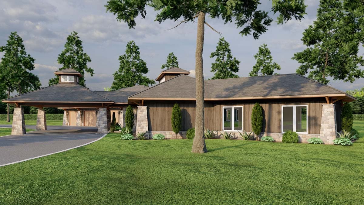 Plan 70840MK: Rustic Ranch Under 3700 Square Feet with Porte-Cochere and an Angled 3-Car Garage - Image #12 - Prairie, Ranch, Rustic