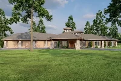 Rustic Ranch Under 3700 Square Feet with Porte-Cochere and an Angled 3-Car Garage