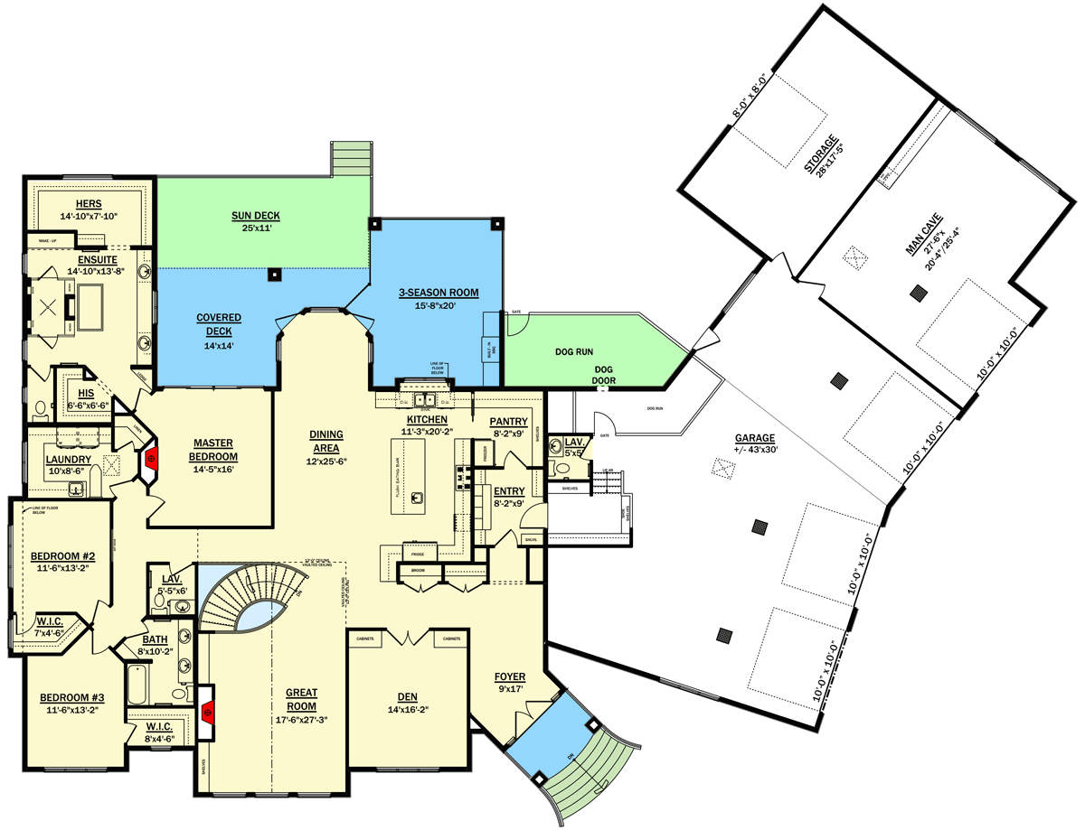 Plan 81810AB: Country Craftsman Plan with Large Garage / Man Cave - Floor Plan - Main Level - Country, Craftsman, Mountain, Northwest, Rustic