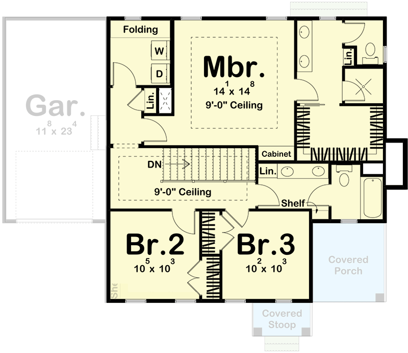 Plan 623177DJ: 2-Story 3-Bed Traditional-Style House Plan Under 2000 Square Feet - Floor Plan - 2nd Floor - Traditional