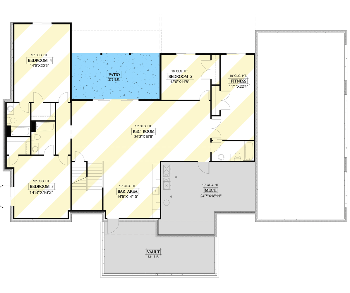 Plan 365029PED: Contemporary Farmhouse Plan with In-law Suite above Garage - Floor Plan - Optionally Finished Lower Level - Contemporary, Country, Modern Farmhouse, Mountain, New American, Ranch, Rustic, Transitional