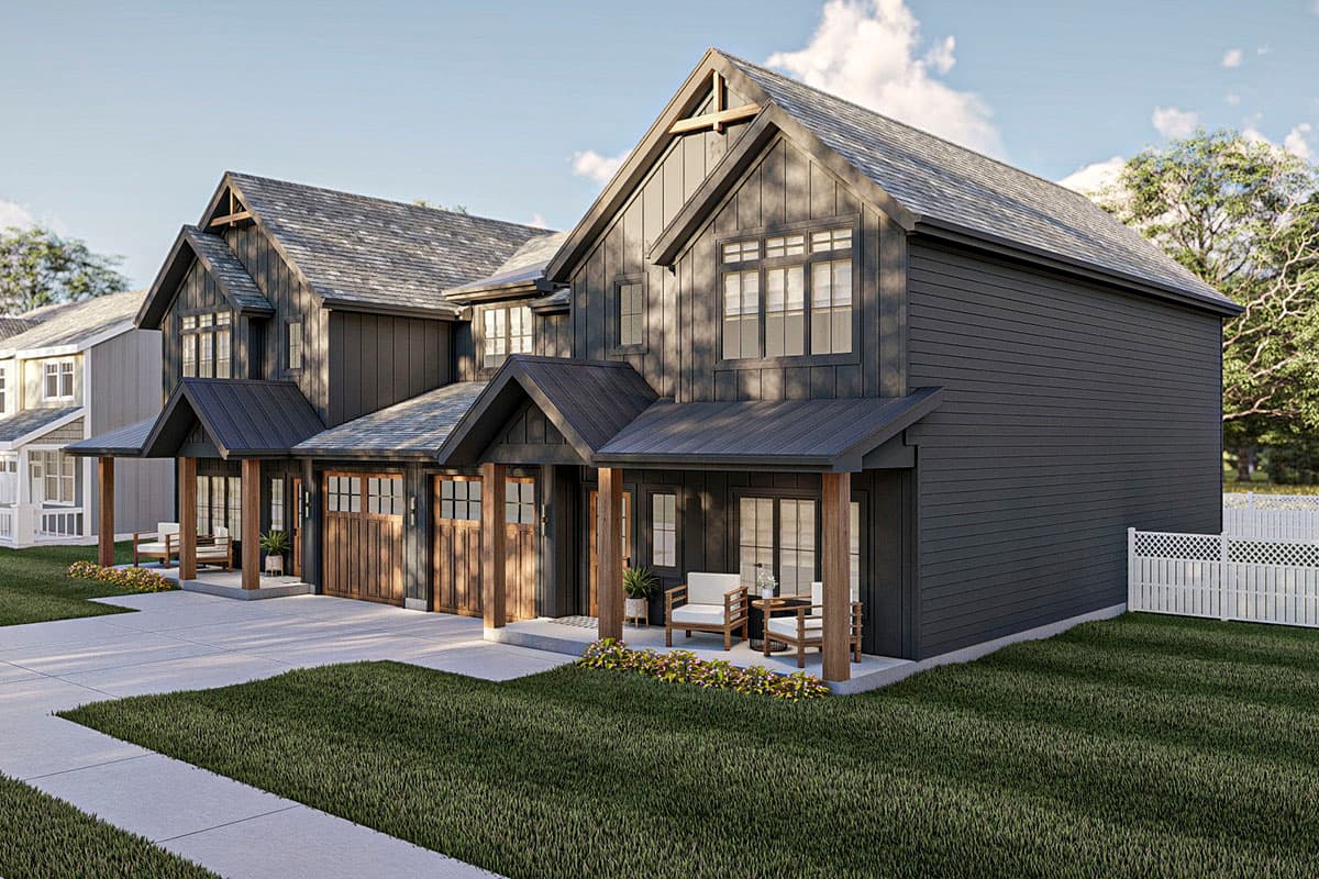 Plan 623179DJ: Modern Farmhouse Duplex House Plan with Matching 3-Bed Units Under 2200 Square Feet - Image #7 - Craftsman, Modern Farmhouse, New American, Rustic