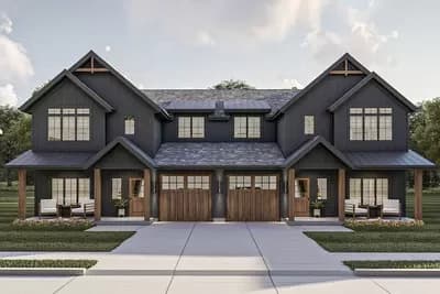 Modern Farmhouse Duplex House Plan with Matching 3-Bed Units Under 2200 Square Feet