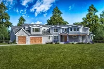 Exclusive Country Craftsman Plan with Angled 3-Car Garage