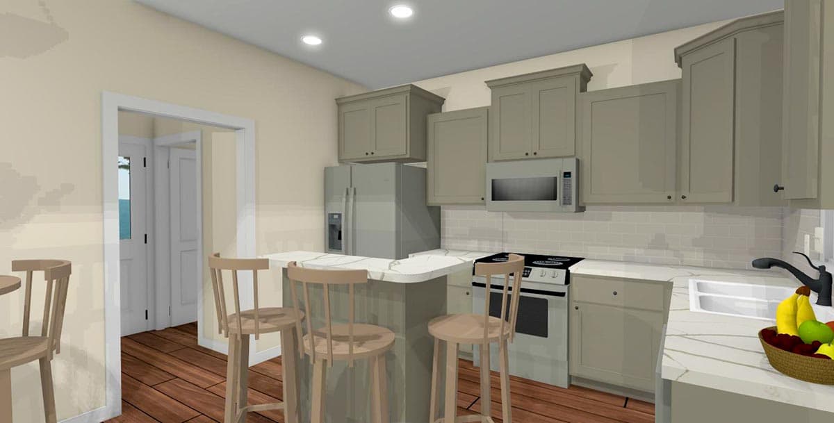 Plan 430834SNG: 1100 Square Foot 2 Bed Country Cottage House Plan - Image #4 - Cottage, Country, Farmhouse, New American, Vacation