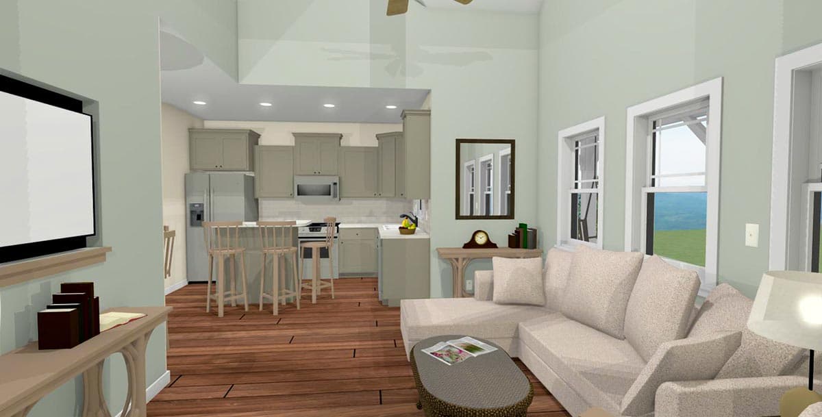 Plan 430834SNG: 1100 Square Foot 2 Bed Country Cottage House Plan - Image #5 - Cottage, Country, Farmhouse, New American, Vacation