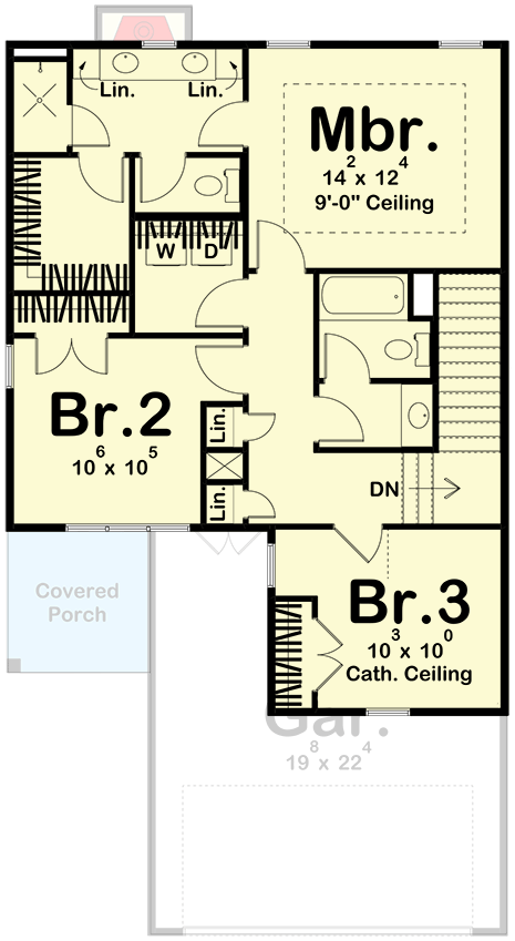 Plan 623180DJ: 3-Bed New American House Plan  with Second Floor Master Suite - 1587 Sq Ft - Floor Plan - 2nd Floor - Country, Craftsman, Farmhouse, Modern Farmhouse, New American